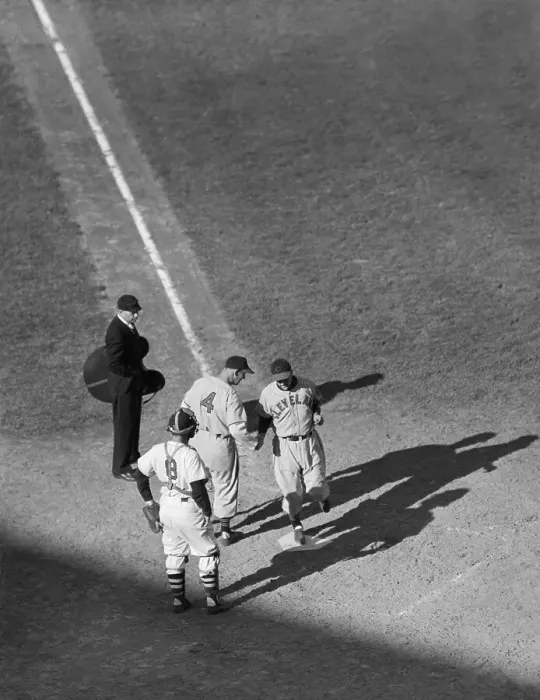 Framed Print : Lou Boudreau Stepping on Home Plate Framed Print : Lou Boudreau Stepping on Home Plate