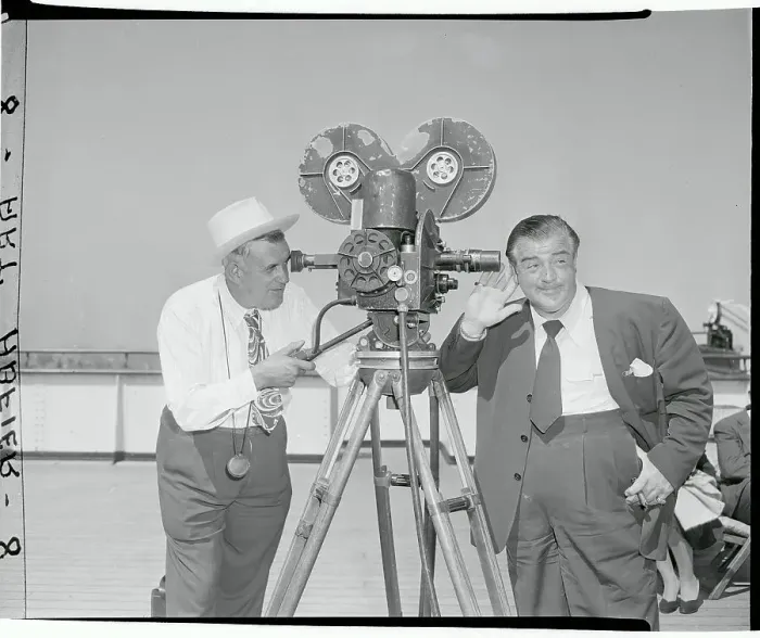Framed Print : Lou Costello with Ear in Front of Camera Lens Framed Print : Lou Costello with Ear in Front of Camera Lens