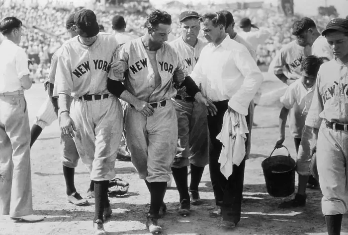 Framed Print : Lou Gehrig Being Assisted After Injury Framed Print : Lou Gehrig Being Assisted After Injury
