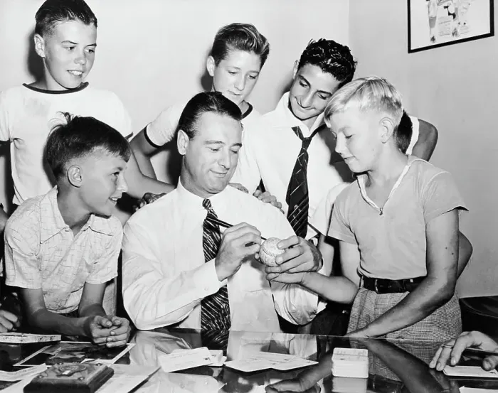 Framed Print : Lou Gehrig Autographs Baseball For Boys Framed Print : Lou Gehrig Autographs Baseball For Boys