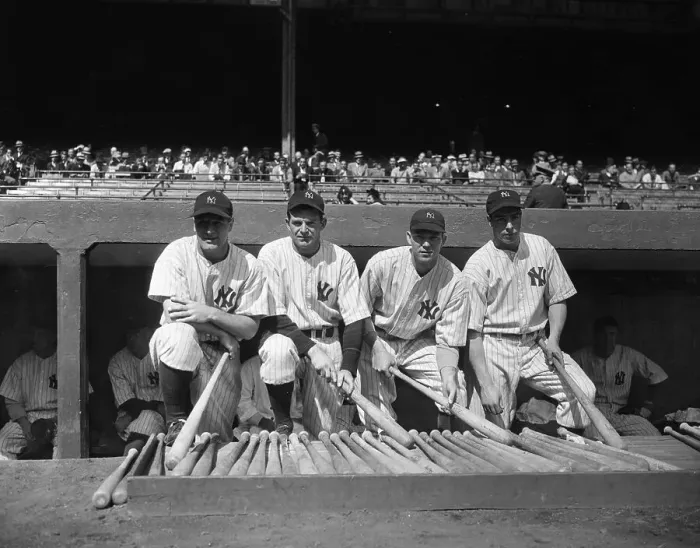 Framed Print : Lou Gehrig with George Selkirk and Bill Dickey and Joe DiMaggio Framed Print : Lou Gehrig with George Selkirk and Bill Dickey and Joe DiMaggio