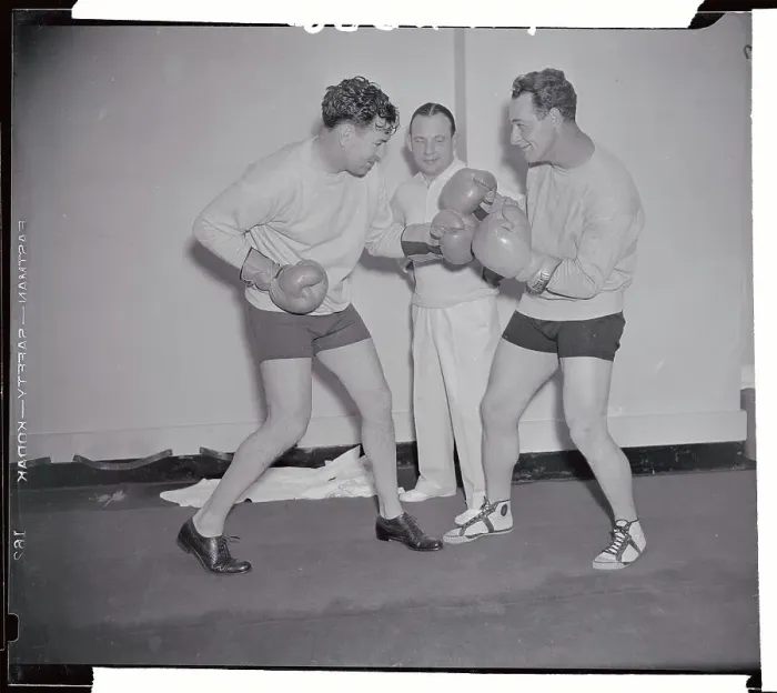 Framed Print : Lou Gehrig and Jack Dempsey Squaring Off Framed Print : Lou Gehrig and Jack Dempsey Squaring Off
