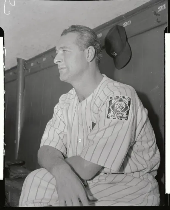 Framed Print : Lou Gehrig Leaning on One Leg in Dugout Framed Print : Lou Gehrig Leaning on One Leg in Dugout