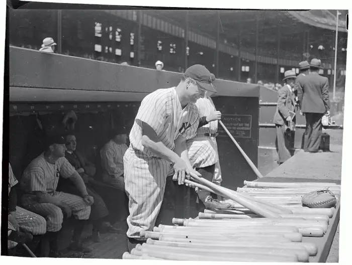 Framed Print : Lou Gehrig Picking Up Bats Framed Print : Lou Gehrig Picking Up Bats