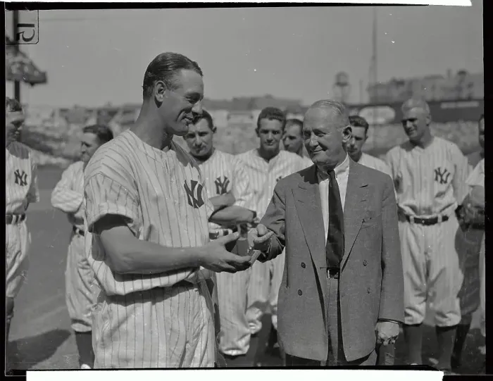 Framed Print : Lou Gehrig Receiving Gift Framed Print : Lou Gehrig Receiving Gift