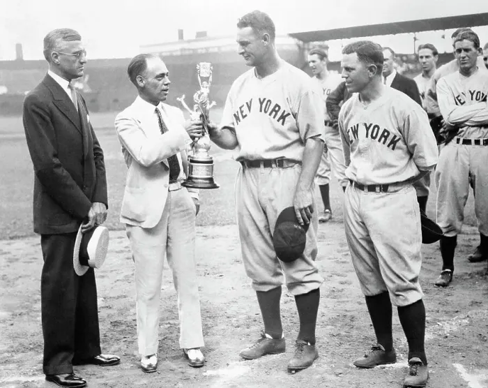 Framed Print : Lou Gehrig Receiving Trophy Framed Print : Lou Gehrig Receiving Trophy