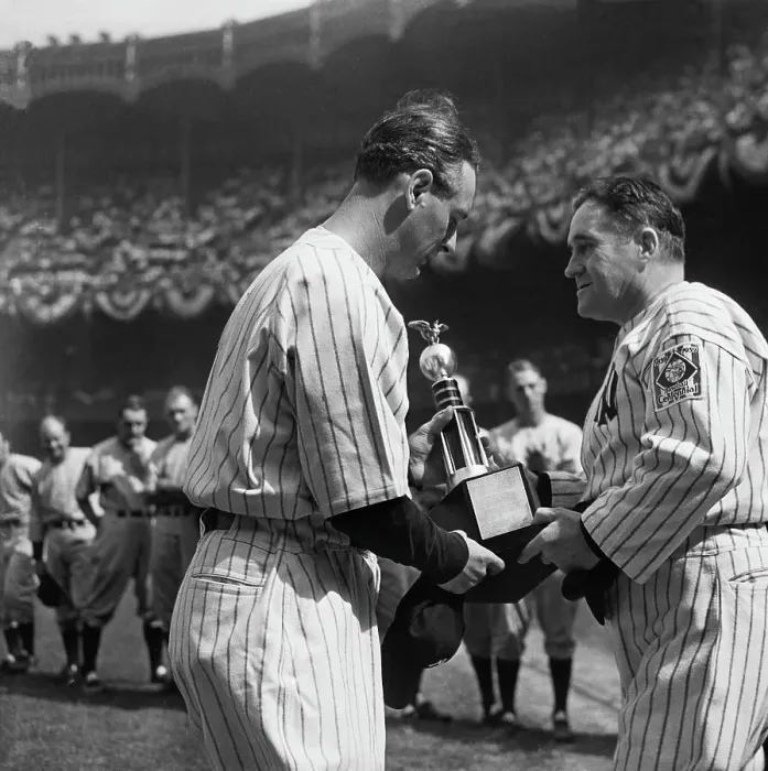 Framed Print : Lou Gehrig Receiving Trophy Framed Print : Lou Gehrig Receiving Trophy