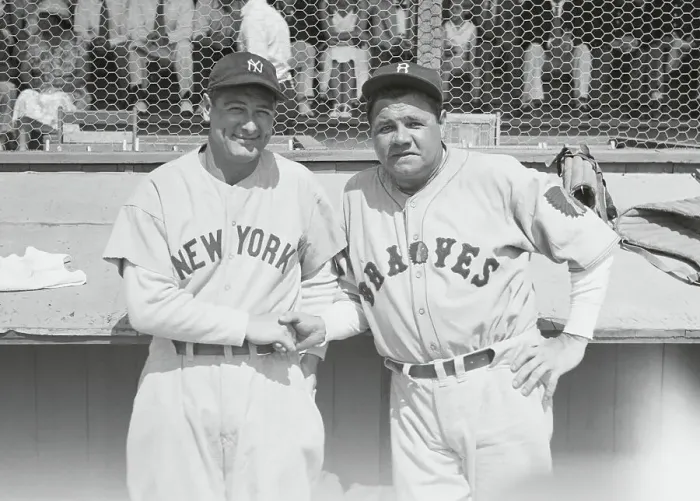 Framed Print : Lou Gehrig Shaking Babe Ruth's Hand on the Field Framed Print : Lou Gehrig Shaking Babe Ruth's Hand on the Field