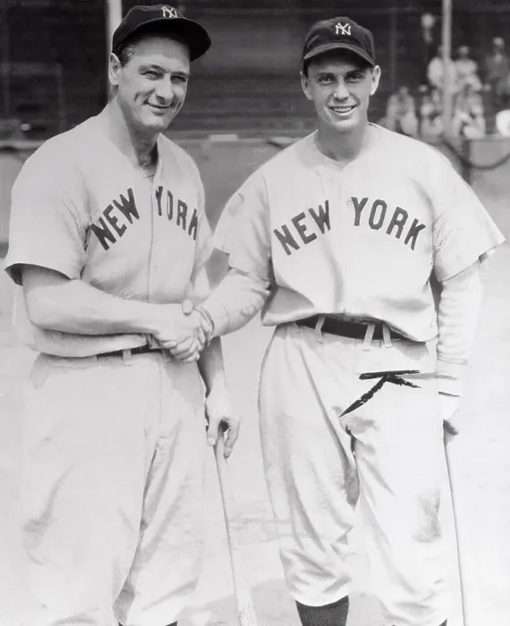 Framed Print : Lou Gehrig Shaking Hands with Babe Dahlgren