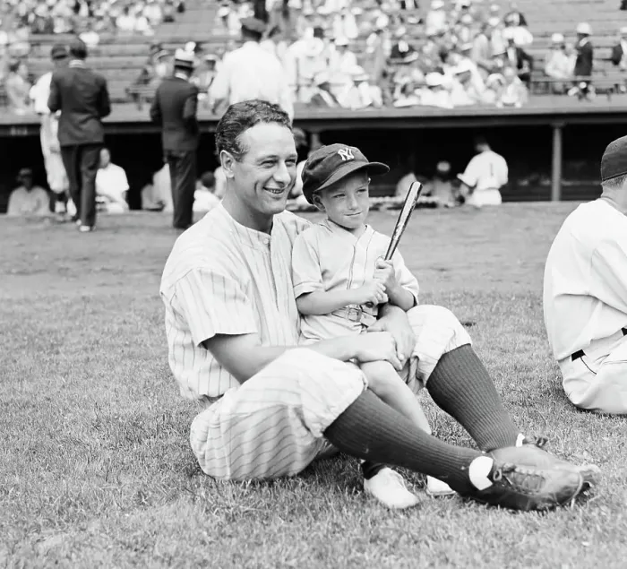 Framed Print : Lou Gehrig W / Young Fan In His Lap Framed Print : Lou Gehrig W / Young Fan In His Lap