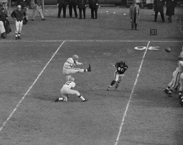 Framed Print : Lou Groza Kicking Field Goal Framed Print : Lou Groza Kicking Field Goal