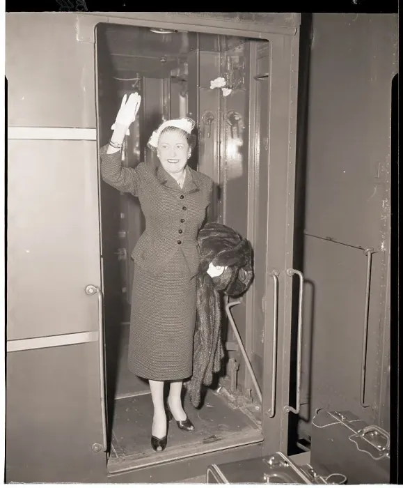Framed Print : Louella Parsons Waving from Train Framed Print : Louella Parsons Waving from Train