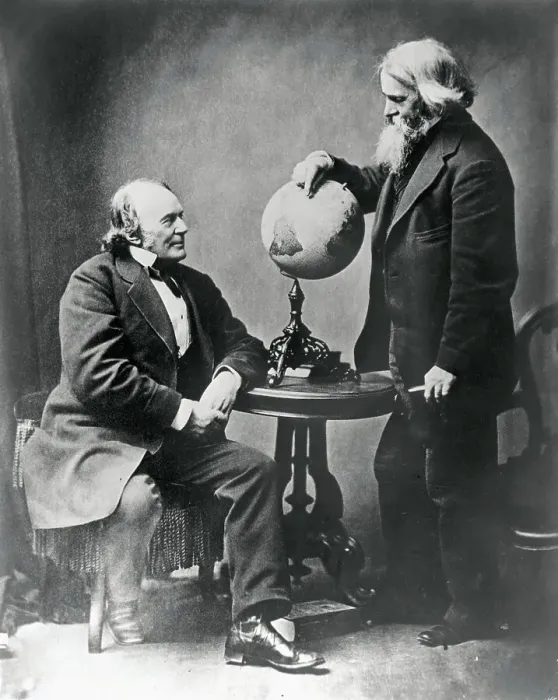 Framed Print : Louis Agassiz and Benjamin Peirce with a Globe