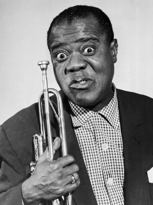 Framed Print : Louis Armstrong Holding Trumpet and Staring Framed Print : Louis Armstrong Holding Trumpet and Staring