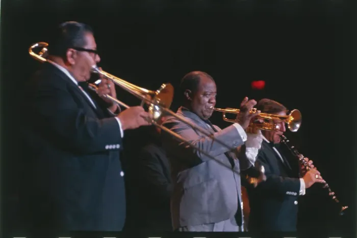 Framed Print : Louis Armstrong Playing Trumpet with Others Framed Print : Louis Armstrong Playing Trumpet with Others