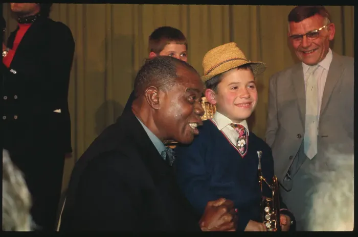 Framed Print : Louis Armstrong Posing with Youngster Framed Print : Louis Armstrong Posing with Youngster