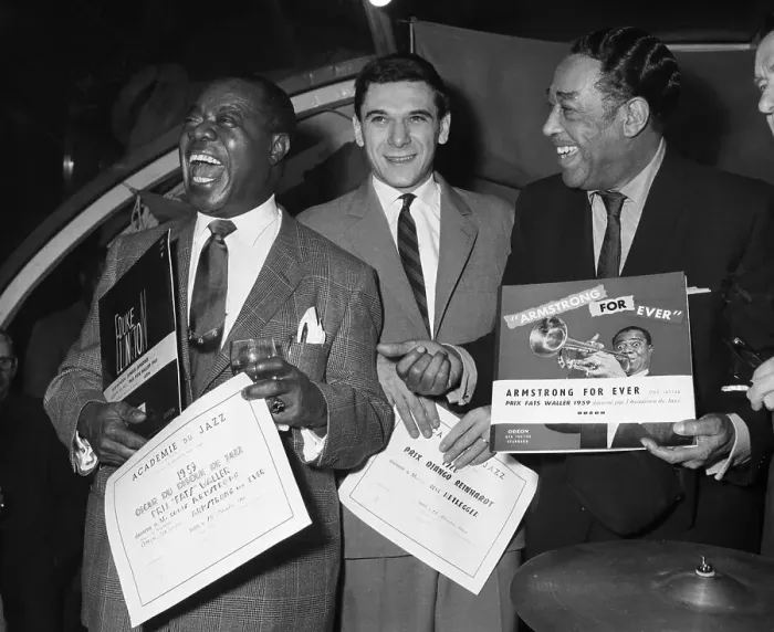 Framed Print : Louis Armstrong with Rene Urtregger and Duke Ellington Framed Print : Louis Armstrong with Rene Urtregger and Duke Ellington