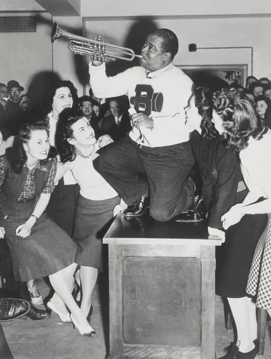 Framed Print : Louis Armstrong Being Swooned by Coeds at Ceremony Framed Print : Louis Armstrong Being Swooned by Coeds at Ceremony