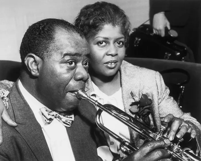Framed Print : Louis Armstrong with Wife and Trumpet Framed Print : Louis Armstrong with Wife and Trumpet
