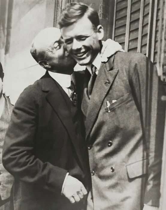 Framed Print : Louis Bleriot Kissing Lindbergh Framed Print : Louis Bleriot Kissing Lindbergh