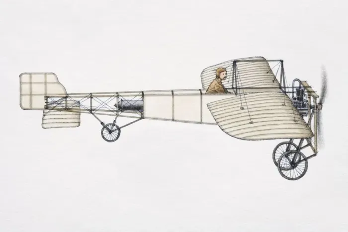 Framed Print : Louis Bleriots 1909 aircraft, side view Framed Print : Louis Bleriots 1909 aircraft, side view