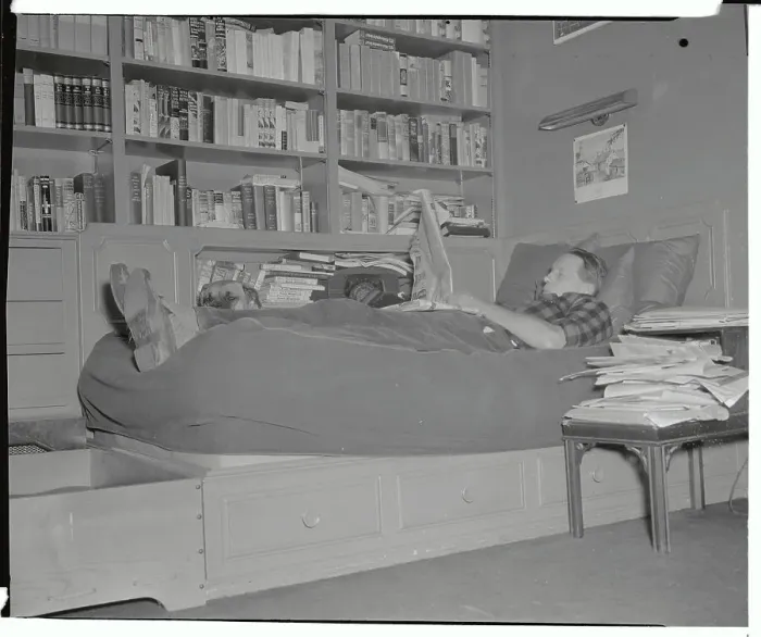Framed Print : Louis Bromfield Reading in Bed Framed Print : Louis Bromfield Reading in Bed