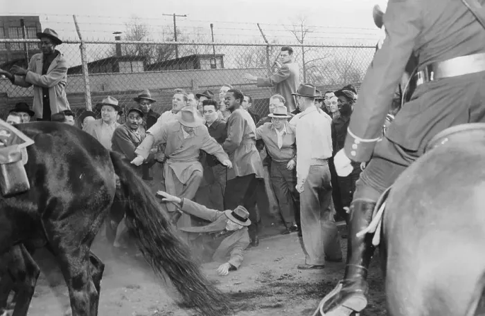 Framed Print : Louis Eiben Falls During Demonstration Framed Print : Louis Eiben Falls During Demonstration