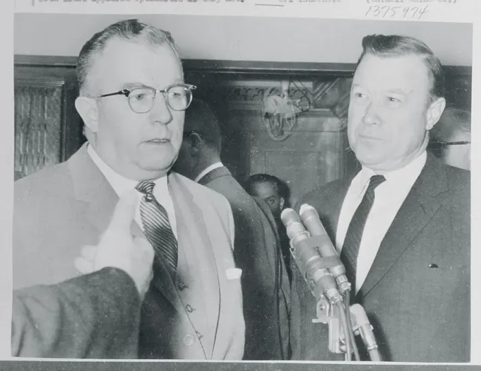 Framed Print : Louis G Seaton and Walter P Reuther Speaking to Press Framed Print : Louis G Seaton and Walter P Reuther Speaking to Press