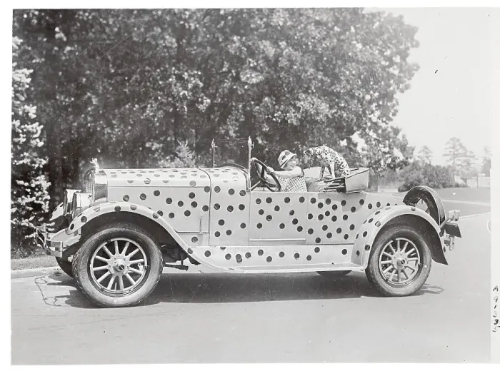 Framed Print : Louise Hunter Driving a Spotted Car Framed Print : Louise Hunter Driving a Spotted Car