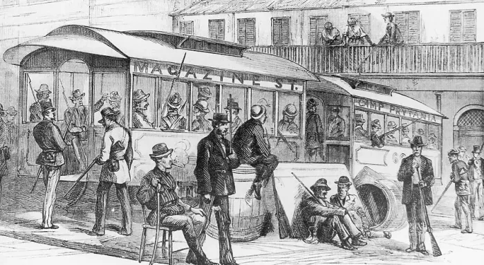 Framed Print : The Louisiana Outrages: A Street Barricade Guarde by White Leaguers Illustration Framed Print : The Louisiana Outrages: A Street Barricade Guarde by White Leaguers Illustration