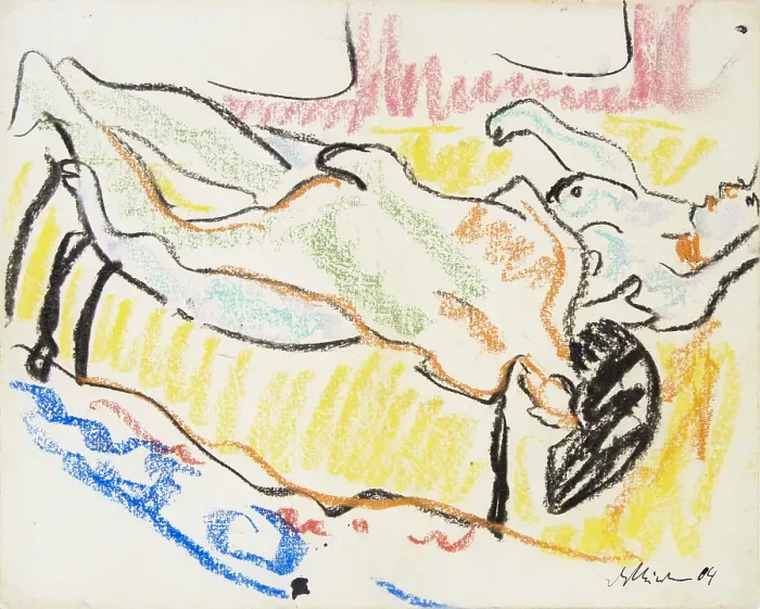 Framed Print : Love couple in studio (Two Nudes), 1908-1909. Artist: Kirchner, Ernst Ludwig (1880-1938) Framed Print : Love couple in studio (Two Nudes), 1908-1909. Artist: Kirchner, Ernst Ludwig (1880-1938)