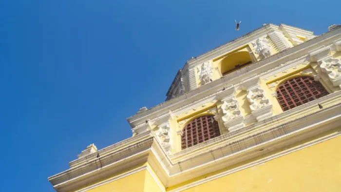 Framed Print : Low angle view at Colonial church of Nuestra SeAnora de la Merced, Antigua, Guatemala