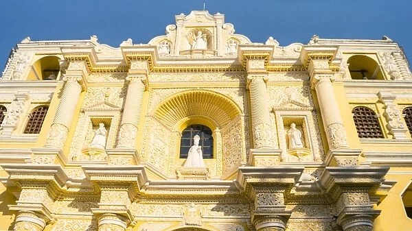Low angle view of facade at Colonial church of Nuestra SeAnora de la Merced, Antigua, Guatemala