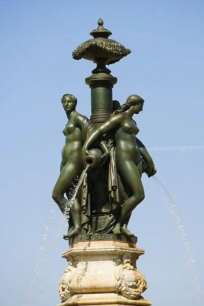 Low angle view of a fountain statue, Fontaine Des Trois Graces, Bordeaux, Aquitaine, France
