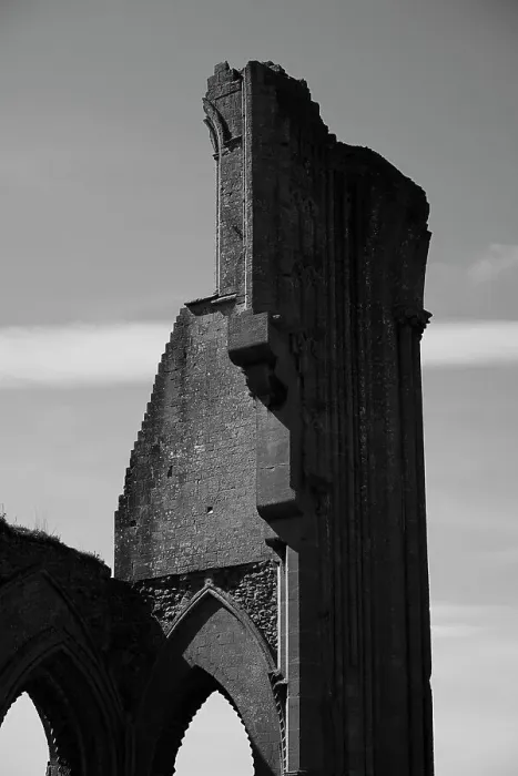 Framed Print : Low angle view of Glastonbury Abbey ruins against clear sky, Somerset, UK Framed Print : Low angle view of Glastonbury Abbey ruins against clear sky, Somerset, UK