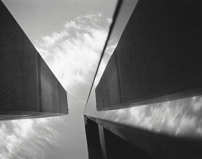 Framed Print : Low angle view of Twin Towers, New York, USA Framed Print : Low angle view of Twin Towers, New York, USA