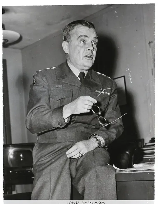 Framed Print : Lt. General Anthony McAuliffe in Press Conference Framed Print : Lt. General Anthony McAuliffe in Press Conference