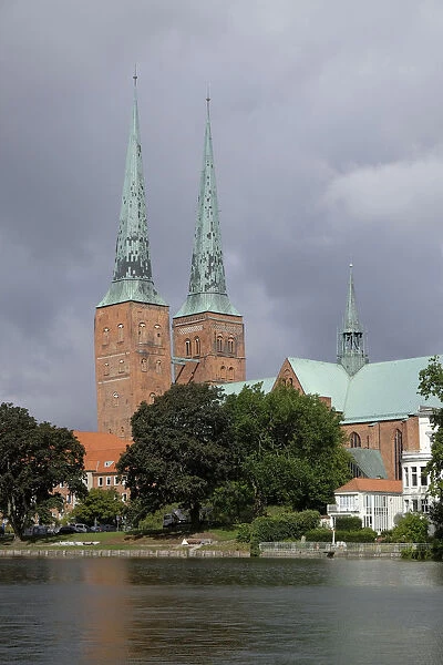 Lubeck Cathedral on Muhlenteich pond, Lubeck, Schleswig-Holstein, Germany