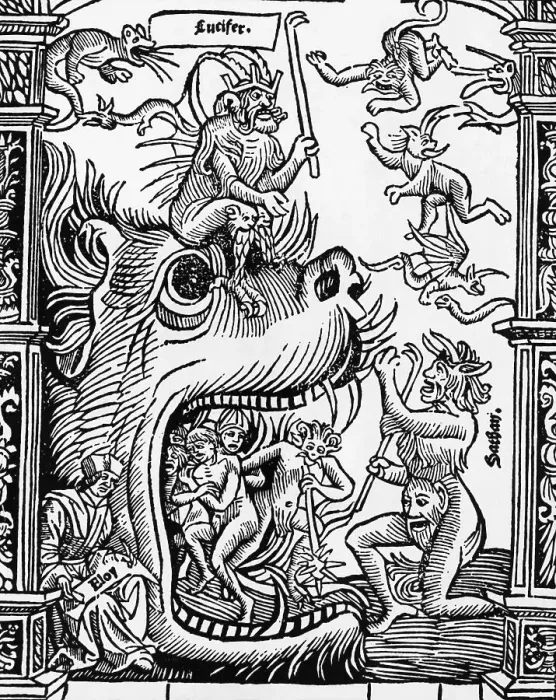 Framed Print : Lucifer and his cohorts guarding the mouth of Hell