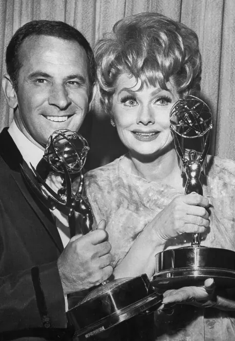 : Lucille Ball and Don Adams Holding Their Awards : Lucille Ball and Don Adams Holding Their Awards