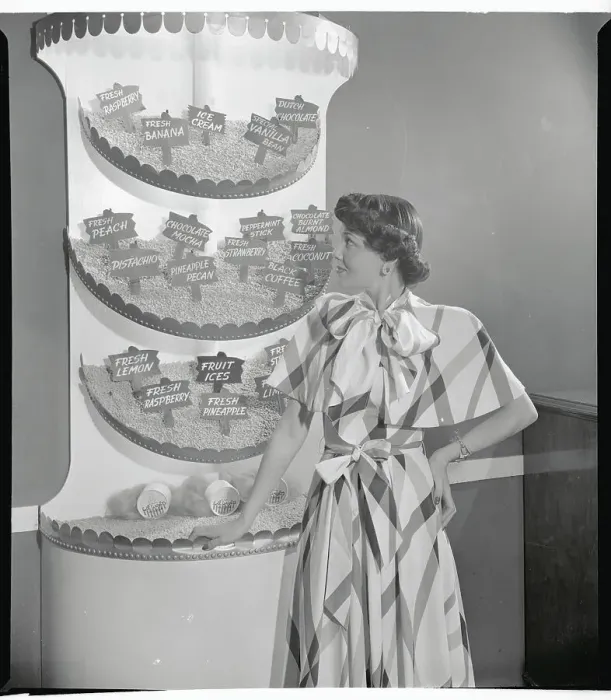 Framed Print : Lucille Casey Standing by Ice Cream Flavors Display Framed Print : Lucille Casey Standing by Ice Cream Flavors Display