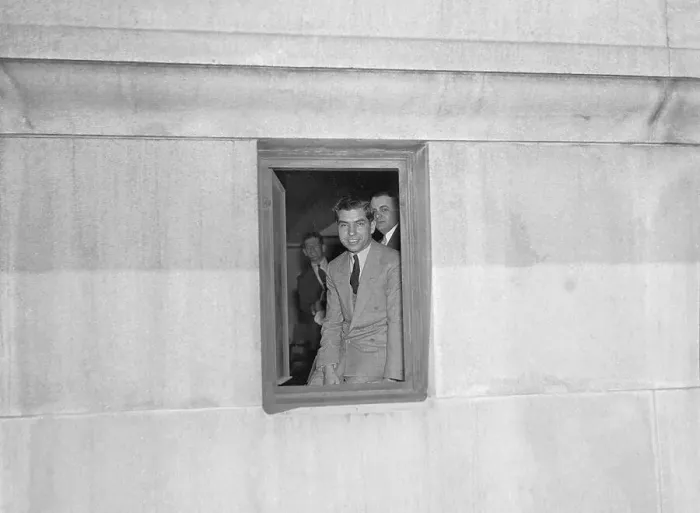 Framed Print : Lucky Luciano Smiling Out of Window Framed Print : Lucky Luciano Smiling Out of Window