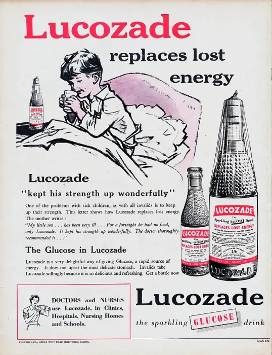 Framed Print : Lucozade. 1954: Advertisement for Lucozade, the sparkling glucose drink Framed Print : Lucozade. 1954: Advertisement for Lucozade, the sparkling glucose drink