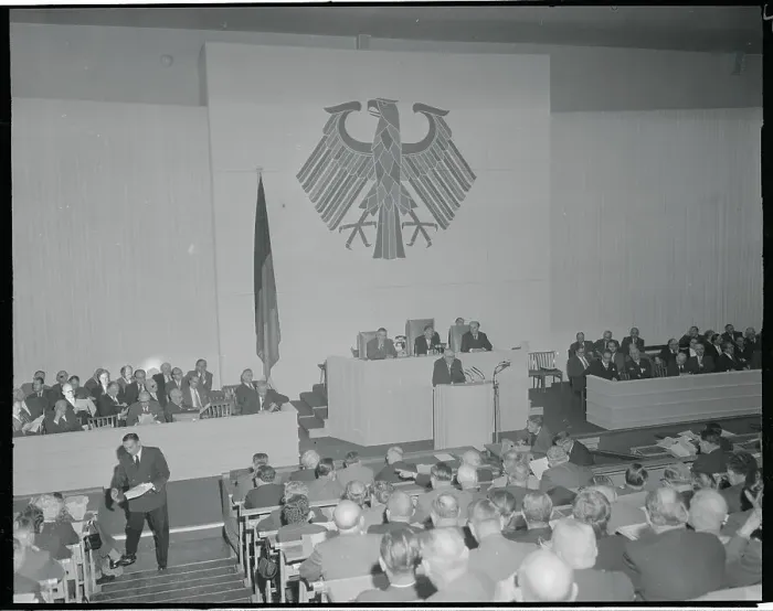 Framed Print : Ludwig Erhard Addressing the West German Bundestag