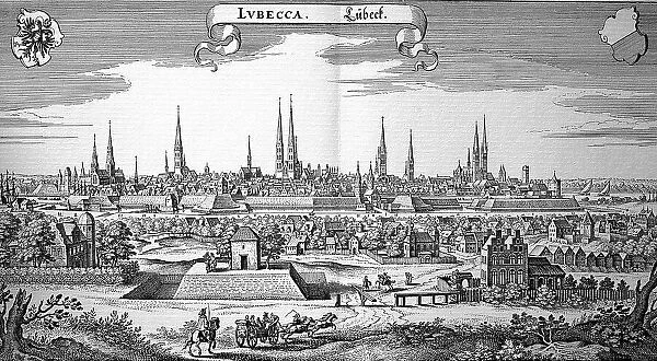 Luebeck in the Middle Ages, Schleswig-Holstein, Germany, Historical, digital reproduction of an original from the 19th century, original date unknown