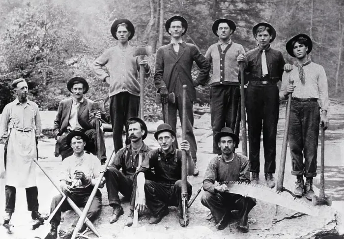 Framed Print : Lumberjacks Posing with Tools Framed Print : Lumberjacks Posing with Tools