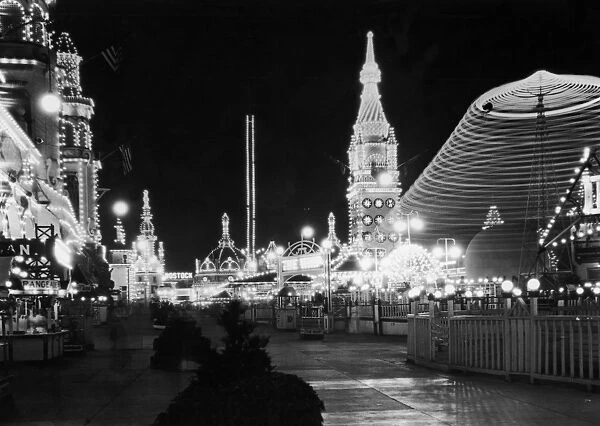 Luna Park lit up at night, Coney Island, Brooklyn, New York City, 1920s