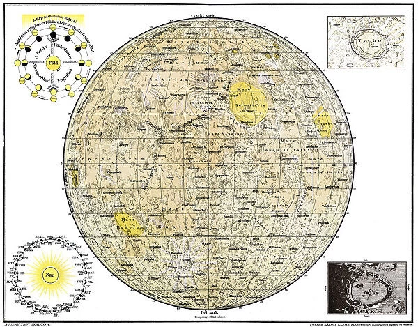 Lunar Map. Antique illustration of a Lunar Map