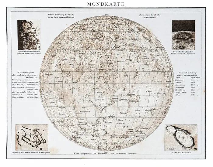 Framed Print : Lunar Map engraving 1896 Framed Print : Lunar Map engraving 1896