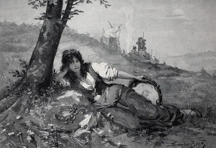 Framed Print : Lunch break in the puszta, Hungary, Gypsy girl with musical instrument has lain down in the meadow next to a tree, Historical, digital reproduction of a 19th century original, original date unknown Framed Print : Lunch break in the puszta, Hungary, Gypsy girl with musical instrument has lain down in the meadow next to a tree, Historical, digital reproduction of a 19th century original, original date unknown